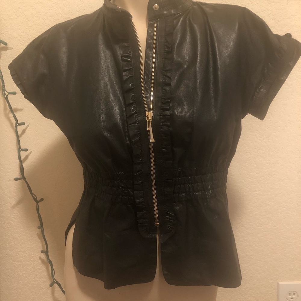 Gorgeous Gucci short sleeve black leather jacket